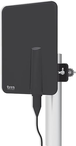 TM Electron TMANT015 Antenna per TV da interno o esterno, con amplificatore incorporato 40 dB, Ultra compatto, orientamento a 360°, montaggio a parete o palo e resistente alle intemperie, nero - Fashionser