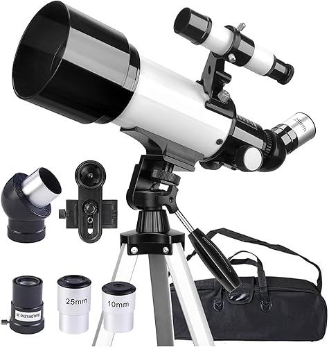 Telescopio, Astronomia Telescopio Professionale 70/400mm per Principianti con Cannocchiale 5 x 24 e Treppiede, Refrattori Telescopi per Bambini Adulti, per Luna Pianeta Guarda(Nero) - Fashionser
