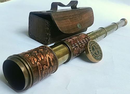 Cannocchiale marina nautica palmare in ottone telescopio con custodia in pelle ~ VintageDollond London Scope - Fashionser