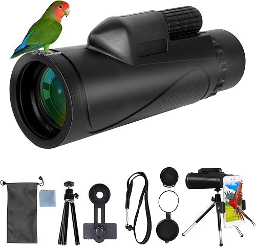 GOHHME 80X100 Monocolo Cannocchiale per Adulti con Supporto Smartphone, Treppiede Aggiornato, Prisma BAK4, Impermeabile, Monocolo Portatile per Birdwatching, Caccia, Concerti e Partite di Calcio - Fashionser