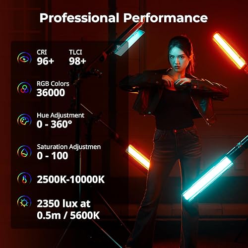 SMALLRIG RT25 RGB Tube Light Stick, Bacchetta Luminosa a LED Portatile RGBWW da 25 W (Max), Barra Luminosa Impermeabile IP54, CRI96+, TLCI98+, 2500-10000K, Illuminazione per Fotografia - 4343 - Fashionser
