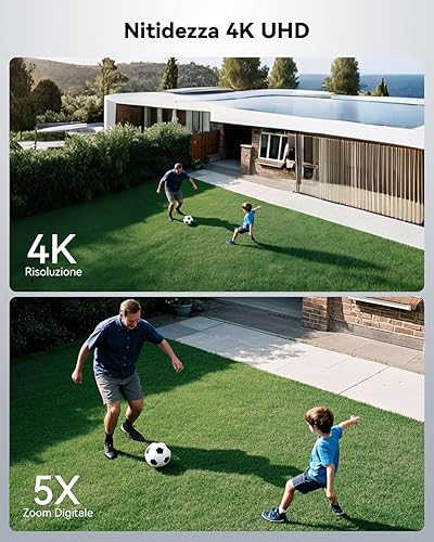 COCOCAM 4K 8MP Telecamera Wi-Fi Esterno Solare Senza Fili, con Pannello Solare da 6W, Visione Notturna a Colori 4K, Riconoscimento AI, Rilevamento Umano PIR, 355° P 90°T, 2.4GHz - Fashionser