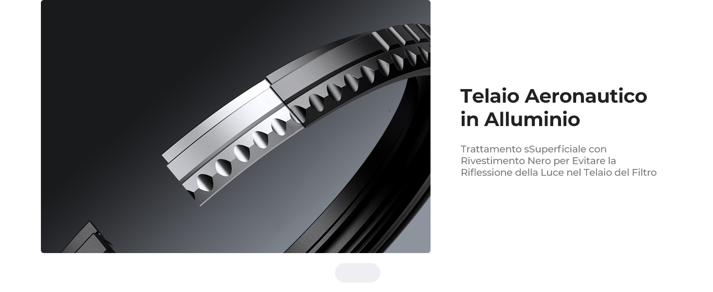 Il testo recita 'Telaio Aeronautico in Alluminio'. Viste multiple dettagliate di un componente meccanico in alluminio che mostrano varie angolazioni e specifiche tecniche.