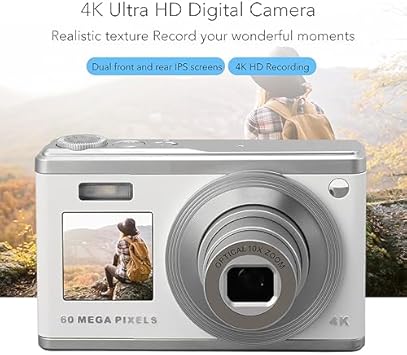 Fotocamera Digitale 4K Ultra HD, Zoom Ottico 10X per Vlogging Anti-vibrazione con Display IPS da 2,88 Pollici per Studenti Principianti, Videocamera Portatile con Messa a Fuoco - Fashionser