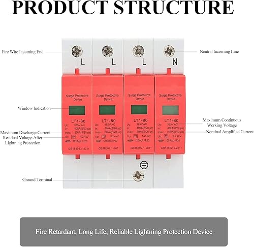Scaricatore di Sovratensioni a Bassa Tensione LT-40/80 4P 40-80KA 385V AC Protezione Sovratensione Della Casa - Fashionser