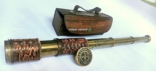 Cannocchiale marina nautica palmare in ottone telescopio con custodia in pelle ~ VintageDollond London Scope - Fashionser