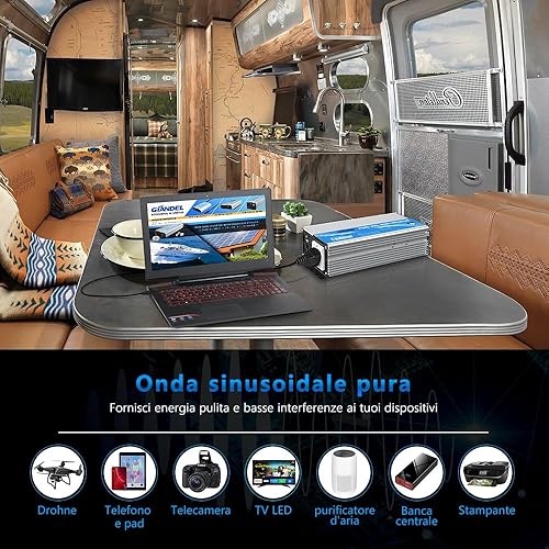 GIANDEL Power Inverter Onda Sinusoidale Pura 600W DC 12V a AC 220V 230V Invertitore di Potenza Convertitore con telecomando & porta USB per Camper,Auto - Fashionser