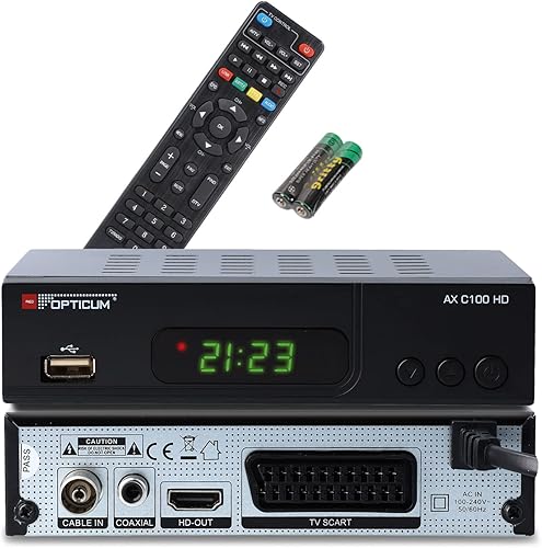 Ricevitore via cavo RED OPTICUM AX C100 HD con funzione di registrazione PVR I digitale Ricevitore via cavo HD - EPG - HDMI - USB - SCART - Ricevitore audio coassiale I per TV via cavo, nero - Fashionser