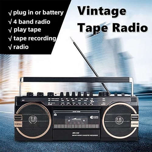 Boombox per Lettore CD retrò Stile Classico Anni '80, Radio per Lettore di Cassette Portatile, Radio AM/FM, registratore a Cassette Bluetooth con manopole di Regolazione del Volume A - Fashionser