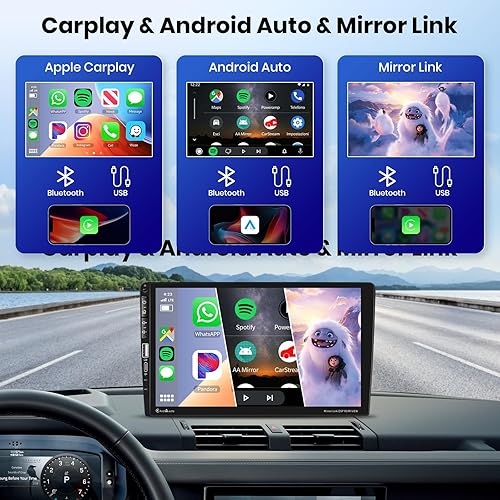 1 Din Autoradio con Carplay Android Auto, 9 Pollici HD Touchscreen Autoradio 1 Din Bluetooth Radio FM Android/iOS Mirror Link, Telecamera Posteriore Auto Stereo 1 Din Schermo EQ USB/AUX Tipo-C - Fashionser