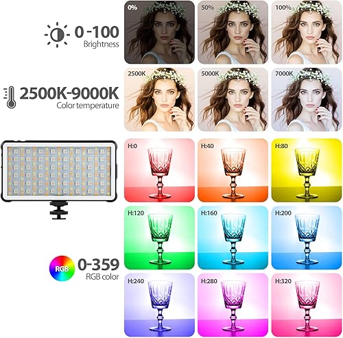 ENEGON RGB Video Light, batteria ricaricabile da 4000mAh integrata LED Camera Light Full Color 24 Effetti di luce comuni, CRI≥95 2500-9000K LED Video Light Panel con funzione Power Bank. - Fashionser