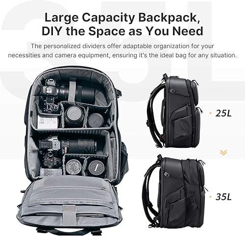 ULANZI BP10 Zaino per Fotocamera a Guscio Rigido, Borsa Professionale Impermeabile per Fotocamera per Drone Unisex Dslr Mirrorless Fotocamera Obiettivo Treppiede 17''-Laptop, Nero 35L - Fashionser