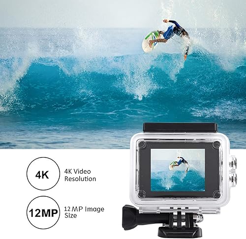 Ejoyous Action Cam 4K 20MP Fotocamera subacquea 40m Impermeabile EIS Stabilizzatore Immagini Casco, Fotocamera grandangolare 170° con batteria integrata 900mAh e kit di espansione - Fashionser