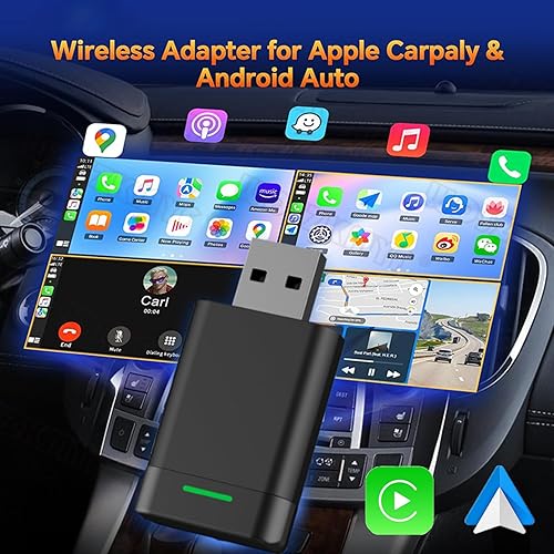 2 in 1 adattatore CarPlay e Android Auto, adattatore wireless Android Auto per auto con cavo di fabbrica, adattatore Carplay che converte il cavo in wireless, adatto per auto del 2016+,iOS10+,Android - Fashionser