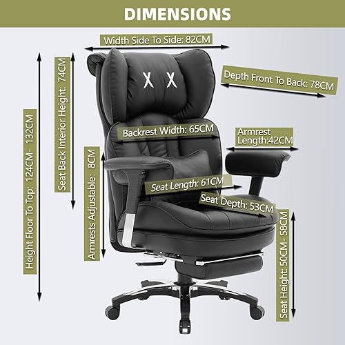 Efomao Sedia Ufficio Big and Tall, Pelle PU, Schienale Alto Regolabile, Sedia Gaming con Poggiapiedi e Supporto Lombare, Girevole 200kg - Fashionser