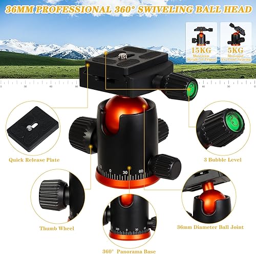 LINKCOOL - Treppiede per fotocamera, 177,8 cm, in alluminio, leggero, con testa a sfera e piastra a sgancio rapido, altezza regolabile, treppiede da viaggio per DSLR, fotocamera, telefono, capacità di - Fashionser