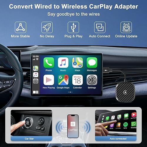 Adattatore CarPlay Wireless, CarPlay Wireless per iPhone Conversione di Fabbrica CarPlay a Wireless, Wireless CarPlay Compatibile con iPhone iOS 11+ e Auto con OEM Wired CarPlay - Fashionser