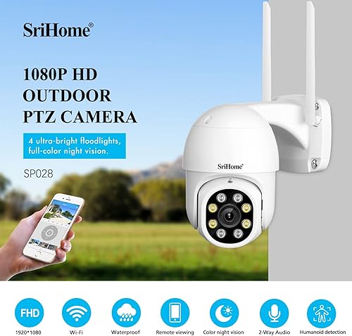 Telecamera di sorveglianza di sicurezz, Vediocamera 1080P WiFi IP PTZ Camera, Inseguimento automatico del movimento - Fashionser