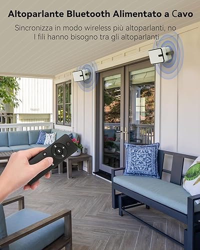 Plyee Audio Altoparlanti Bluetooth 400W, Impermeabili IPX5, Bassi Potenti, Sincronizzazione Wireless con 100 Altoparlanti, Montaggio a Parete per Patio, Veranda, Garage, Coppia (MZ-621) - Fashionser