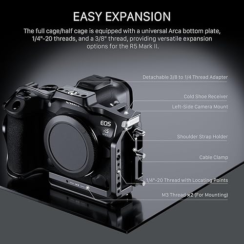 TILTA TA-T68-FCC-B - Gabbia per fotocamera completa compatibile con Canon R5 Mark II, con fermacavo, attacco a scarpa fredda, filettatura 1/4'-20 e 3/8'-16 con punti di localizzazione, colore nero - Fashionser