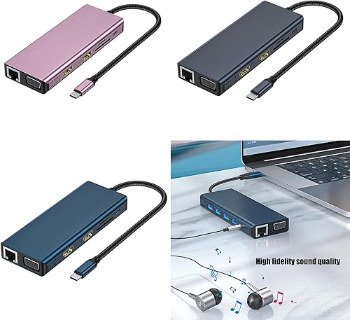 CHAKAE Docking Station Doppio Monitor 12 In 1 Adattatore USB C Adattatore Multiport 4 Porta USB VGA Lettore di Schede Ethernet Per Laptop - Fashionser