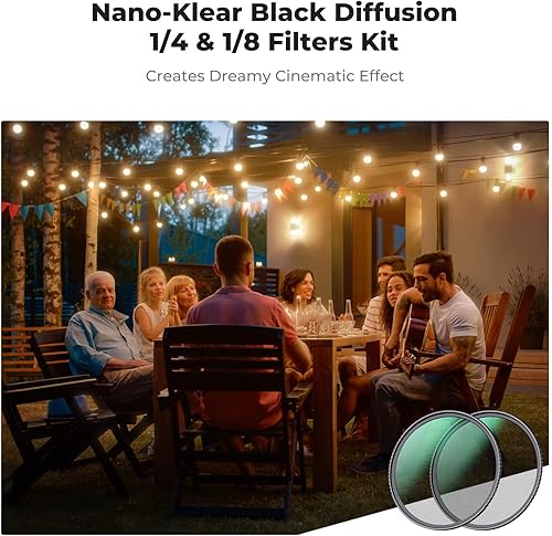 K&F Concept Nano-K 2 Pack Filtros Black Diffusion 1/8+ Black Mist 1/4 Ultrasottili in Vetro Ottico con Nano Rivestimento con 3Pcs Panno di Pulizia - Fashionser