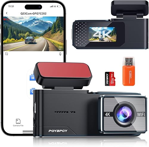 Wifi Dash Cam Auto,4K FHD Telecamera per Auto con Scheda SD 64G,Controllo elle App,Grandangolo di 170° Dashcam,WDR,Visione Notturna,Modalità Parcheggio,Sensore G, Registrazione in Loop - Fashionser