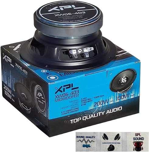 XPL 1 MIDWOOFER XW06-403 XW06 403 altoparlante diffusore medio basso 16,50 cm 165 mm 6,5' 100 watt rms 200 watt max 4 ohm 97 db auto nero, 1 pezzo + 3 adesivi omaggio - Fashionser