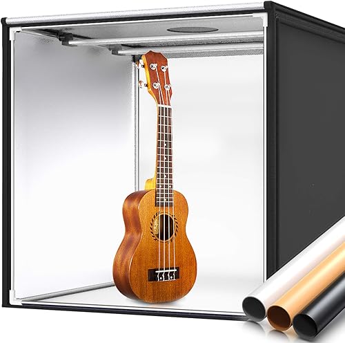 SAMTIAN Tenda Studio Light Box Kit Luce Regolabile 32'x32'x32'/ 80 * 80 * 80cm Studio Box Fotografico con 2pcs LED Striscia Professionale + 3 carte di sfondo (Bianco/Nero/Arancione) - Fashionser