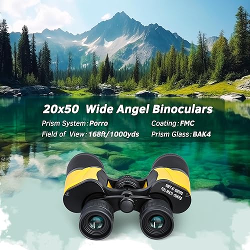 Binocolo potente 20X50 per adulti bambini durevole impermeabile HD binocolo da viaggio professionale con grande obiettivo trasparente BAK4 FMC Porro Prisma per bird watching, viaggi, caccia, visite - Fashionser