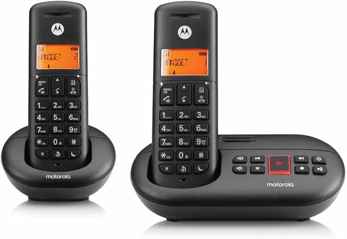 Motorola Voice - E212 2 Telefoni Cordless Digitali con Segreteria Telefonica, Fino a 12 Minuti di Registrazione Segreteria, Intercettazione Chiamate, Tasto Non Disturbare, Nero - Fashionser