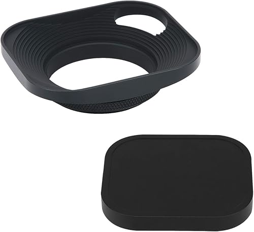 Haoge LH-B43P - Paraluce quadrato in metallo a vite da 43 mm con tappo in metallo per fotocamera a telemetro Leica con obiettivo filettato filtro E43 da 43 mm, nero - Fashionser
