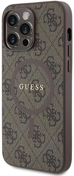 Guess GUHMP15XG4GFRW Custodia per iPhone 15 PRO Max 6,7 Pollici Custodia Rigida Marrone Collezione 4G Pelle Logo in Metallo - Fashionser