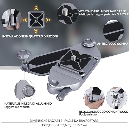 Bebaimis Clip per fotocamera per zaino,kit di clip per Fotocamera B1 a sgancio rapido,kit di clip per fotocamera con piastra a sgancio rapido,Clip a sgancio rapido per zaino fotografico,Argento - Fashionser