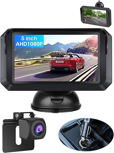 Jansite【Stile esclusivo】5 pollici AHD 1080P Kit Telecamera posteriore di Retromarcia Auto IP68 impermeabile Super visione notturna per Camper Facile da Installare 12-24V - Fashionser