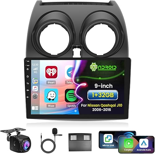 [8 Core 4G+64G] Hikity Radio Auto per Nissan Qashqai J10 2006-2016 Wireless Carplay Android Auto Android Autoradio 9 Pollici Stereo Auto con GPS 32EQ WIFI Bluetooth SWC MIC Telecamera Posteriore - Fashionser