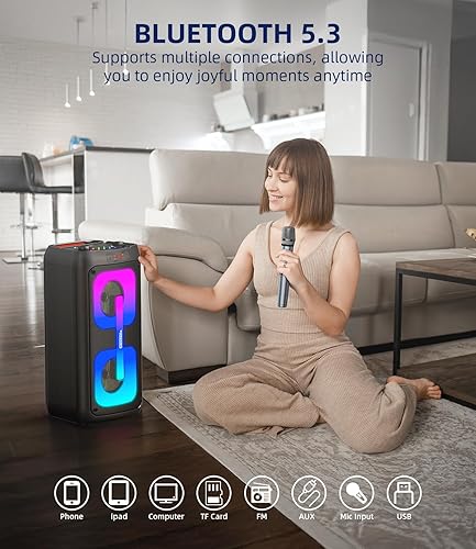 karaoke con microfono,Cassa Karaoke Professionale completo Portatile Bluetooth con microfono con LED luci,sistema PA,Ideale per Feste,Regalo per adulti e bambini - Fashionser