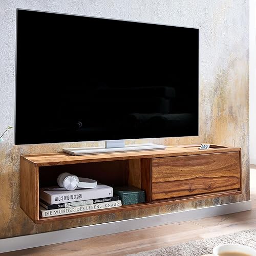 Design Lowboard Sospeso 108x25x34 cm Legno Massello di Sheesham | Tavolo TV Mobile Porta TV Moderno | Scaffale HiFi con vano portaoggetti - Fashionser