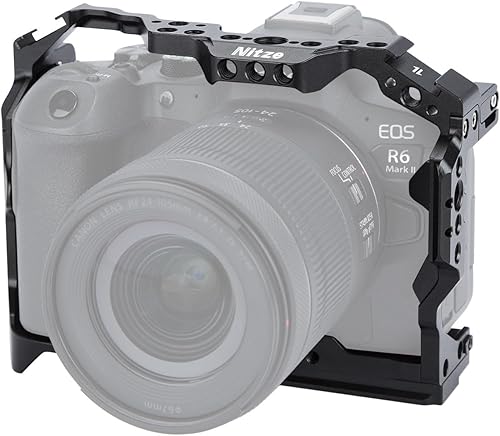 Gabbia Compatibile con Canon EOS R6 Mark II/ R5 C/ R5/ R6 Fotocamera, Camera Cage con Guida NATO Integrata, Doppia Cold Shoe e Piastra Sgancio Rapido Arca - T-C04A - Fashionser