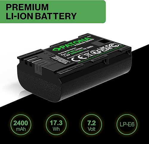 PATONA 2x PREMIUM LP-E6 Batteria 2400mAh compatibile con Canon EOS 5D Mark II III IV 5DS R R5 6D 7D 60D 60Da 70D 80D 90D XC10 XC15 5 6 7 60 70 80 90 D XC 10 15 WFT-E5 E7 LPE6 LP E6 - Fashionser