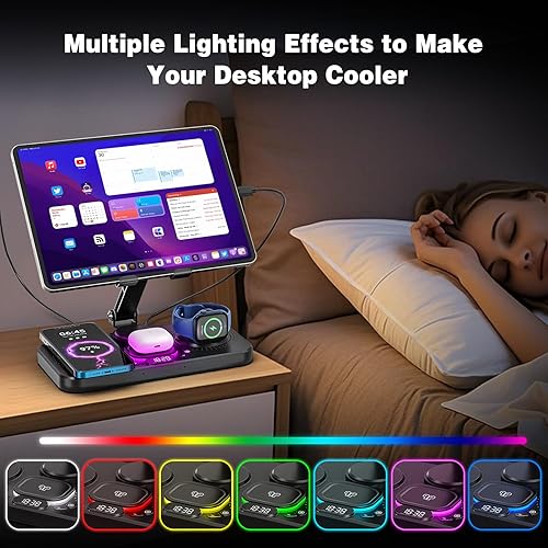 Jubor 4 in 1 Stazione di Ricarica per iPhone, Supporto da Tavolo per Tablet con Caricatore Wireless, Ricarica Wireless per iPhone 16/15/14/13/12, iWatch, Auriculares - Fashionser