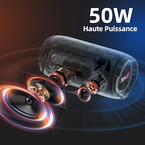 ZEALOT Altoparlante Bluetooth 50W con luce,scatola musicale portatile con scheda USB/Micro SD/AUX, Bluetooth 5.3, IPX6 impermeabile, Dual Pairing, Loud Stereo Sound per telefono, - Fashionser