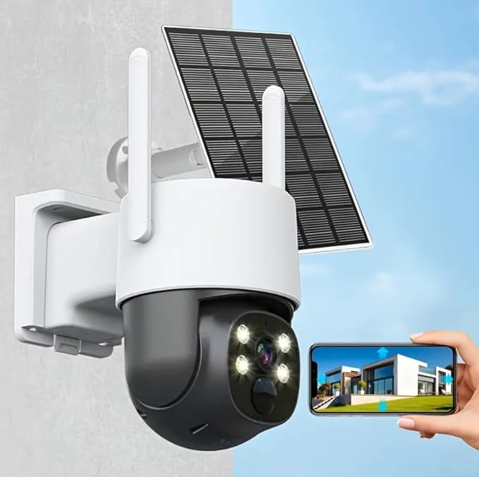 MF artSHOP Telecamera di Sicurezza WiFi da Esterno IP Camera con Pannello Solare, PTZ, Visione Notturna, Audio Bidirezionale, Tracciamento Automatico, Doppia Antenna, ICSEE, SD Card - Fashionser