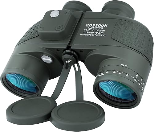 10x50 Binocolo Marino per Adulti, Binocoli Militare Impermeabile con Bussola Telemetro BAK4 Prisma Lente FMC Antiappannamento per la Navigazione Birdwatching Caccia (LP02G) - Fashionser