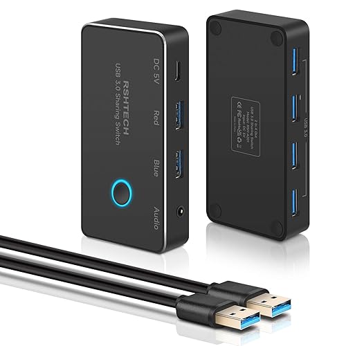 RSHTECH Switch USB 3.2/USB C 10Gbps 2 Computer Condividono 4 Porte USB 3.2 (2C+2A), Selettore USB con 2 Cavi e Controller per PC Laptop Tastiera Mousee, Stampante e Altro Ancora - Fashionser