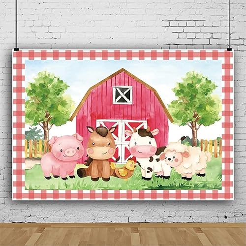 Renaiss 3x2m Fienile rosso Sfondo Safari Animali Sfondo Alberi Maiale Bovini Pecore Fotografia Sfondo Baby Shower Festa di compleanno Decorazione Studio fotografico Puntelli - Fashionser