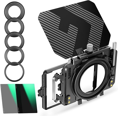 K&F Concept Mini Matte Box Lite con ND4 ND32 Filtro 4'x5,65', Bandiera Superiore Carbonio con 2 Vassoio Filtro 4''x5,65' per DSLR Fotocamere Mirrorless con Anello Adattatore Circolare 67/72/77/82/95mm - Fashionser