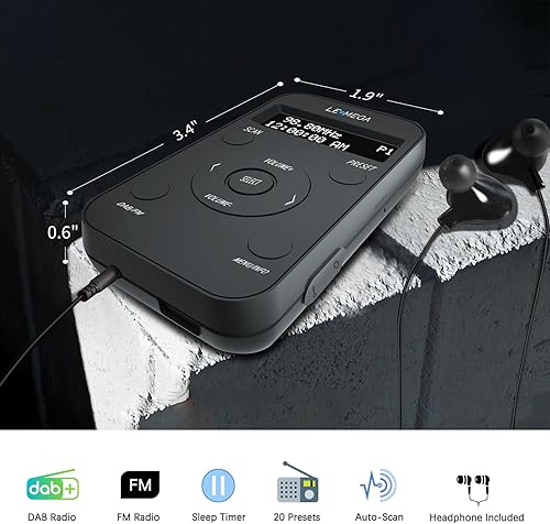 PR1L Radio DAB Tascabile,Radio FM,Radio DAB+ Portatile,Cuffie Incluse,Batteria Ricaricabile,40 Preselezioni, Radio DAB Sportiva con Interruttore Bloccabile.Nero - Fashionser