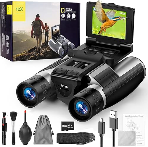 Binocolo digitale LCD da 2,4 pollici con fotocamera 12 x 32 binocolo per adulti 48 MP 2.5 K video qualità HD ideale per bird watching, concerti e avventure all'aperto 32 GB - Fashionser