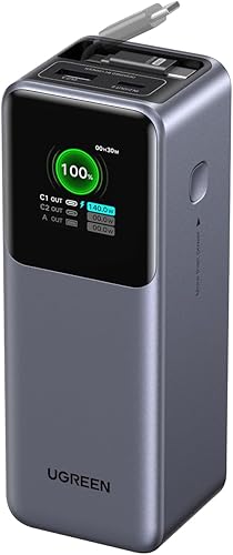 UGREEN Nexode Power Bank 20000mAh con Cavo Retrattile, Batteria Portabile Ricarica Rapida 165W Compatibile con iPhone serie 16/15, Galaxy S20, MacBook, laptop Dell etc - Fashionser
